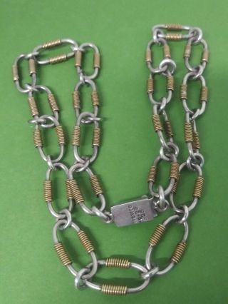 Vintage Taxco Sterling Brass Wrapped Link Necklace Chain