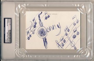Sonny Rollins Vintage Signed Cut Index Card W/ Music & Saxaphone Artwork Psa/dna