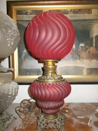 Consolidated Swirl Satin Gone With The Wind/gwtw Lamp/ Parlor/banquet Lamp Rare