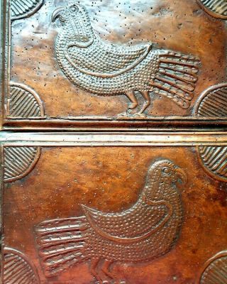 Pair Late 17th Century Antique Carved Walnut Panels With Naive Stylised Birds