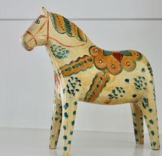 Vintage Primitive Cream Light Yellow Dala Horse Swedish Horse 4