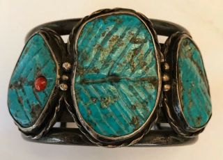 Huge Vintage Navajo Native American Indian Turquoise - Silver - Bracelet