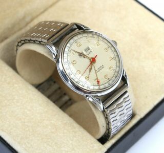 Vintage Eloga Swiss Incabloc 17 Jewel Day/date Mens Wrist Watch Runs