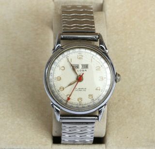 Vintage Eloga Swiss Incabloc 17 Jewel Day/Date Mens Wrist Watch Runs 2