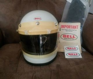 Vintage Bell Star 120 White Full Face Helmet W/ Visor & 2 Shields.  Size 71/8
