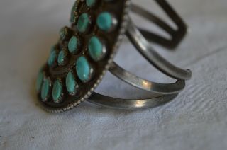 VINTAGE LARGE NAVAJO OLD PAWN TURQUOISE STONE STERLING SILVER CUFF BRACELET BEAD 5