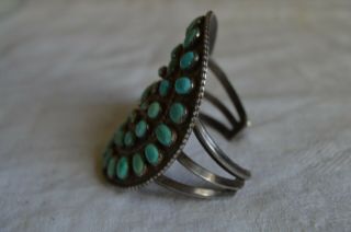 VINTAGE LARGE NAVAJO OLD PAWN TURQUOISE STONE STERLING SILVER CUFF BRACELET BEAD 7