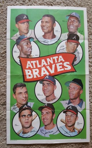 Vintage 1969 Topps Baseball Poster Of Atlanta Braves,  Really Good Shape.