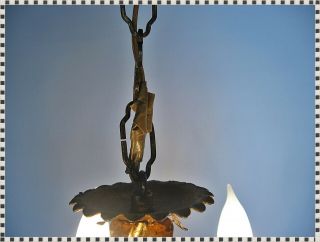 Vintage MID CENTURY Hollywood Regency 6 Light Gilt Chandelier Hanging Swag Lamp 4