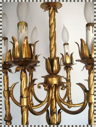 Vintage MID CENTURY Hollywood Regency 6 Light Gilt Chandelier Hanging Swag Lamp 7