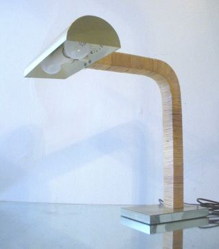 Vintage MCM Mid Century Modern Brass Rattan Lamp Heavy 2