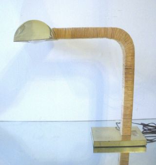 Vintage MCM Mid Century Modern Brass Rattan Lamp Heavy 3
