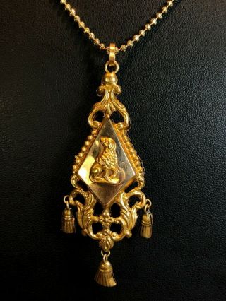 Antique French Early Victorian Large 14k Gold Pendant With Fine Details