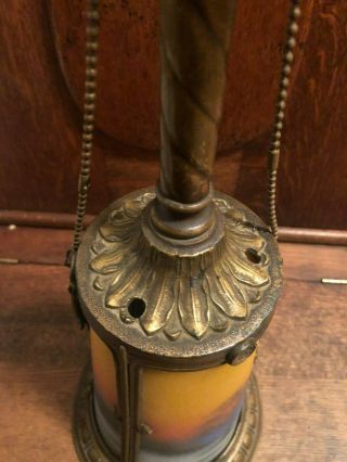 Phoenix reverse painted vintage lamp lighted Base Only harbor scenes 11