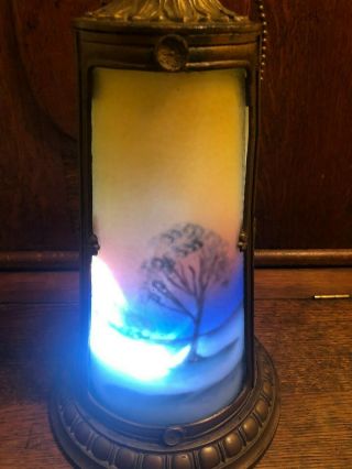 Phoenix reverse painted vintage lamp lighted Base Only harbor scenes 2