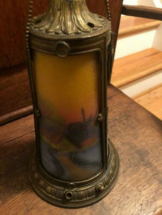 Phoenix reverse painted vintage lamp lighted Base Only harbor scenes 6