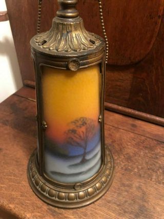 Phoenix reverse painted vintage lamp lighted Base Only harbor scenes 7