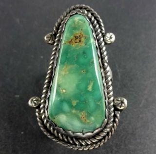 Gorgeous Vintage Navajo Sterling Silver & Green Turquoise Ring,  Size 5,  8.  0g