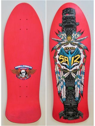 Vintage Nos 1989 Powell Peralta Steve Saiz Totem Pole Skateboard Deck Neon Red