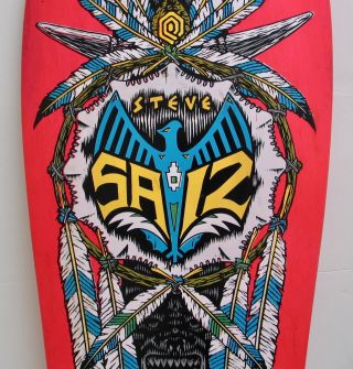Vintage NOS 1989 Powell Peralta Steve Saiz Totem Pole Skateboard Deck Neon Red 3