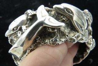Kabana Vintage Large Sterling Silver Dolphin Cuff Bracelet
