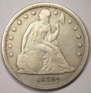 1859 - S Seated Liberty Silver Dollar $1 - Vf Details - Rare " S " Coin