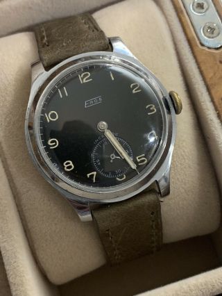Vintage 1930s Eros Military Black Dial Hand Wind Mechanical Watch