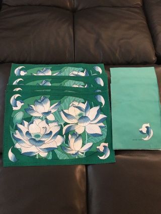 Blue Floral Vintage Authentic Hermes Set Of 8 Placemats And Matching Napkins