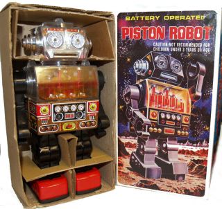 Piston Robot Tin Toy Battery Operated Vintage 1970s By Sjm