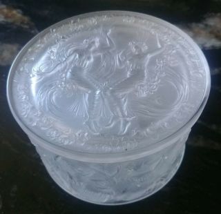 Rene Lalique Frosted & Clear Glass Figurines Et Voiles Lidded Box Powder Rare