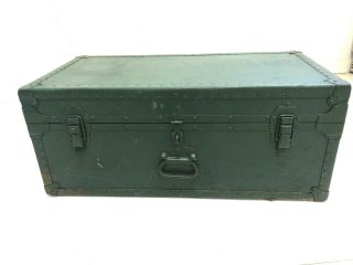 Vintage Wood Foot Locker W Tray Military Us Army Trunk Chest Green Coffee Table