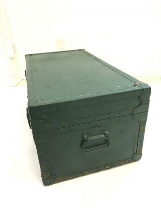 Vintage WOOD FOOT LOCKER w Tray military US army trunk chest Green coffee table 3