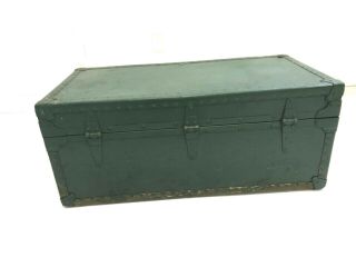 Vintage WOOD FOOT LOCKER w Tray military US army trunk chest Green coffee table 4