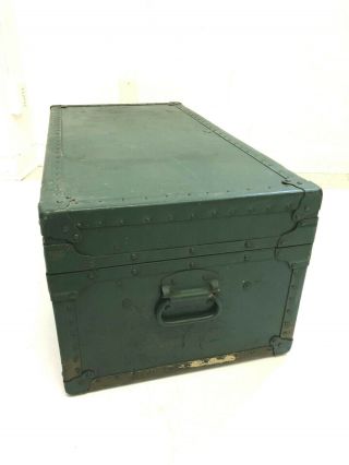 Vintage WOOD FOOT LOCKER w Tray military US army trunk chest Green coffee table 5