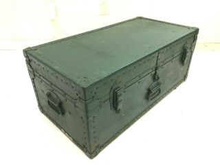 Vintage WOOD FOOT LOCKER w Tray military US army trunk chest Green coffee table 6