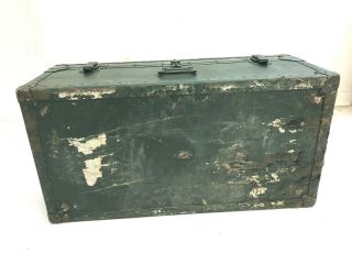 Vintage WOOD FOOT LOCKER w Tray military US army trunk chest Green coffee table 7