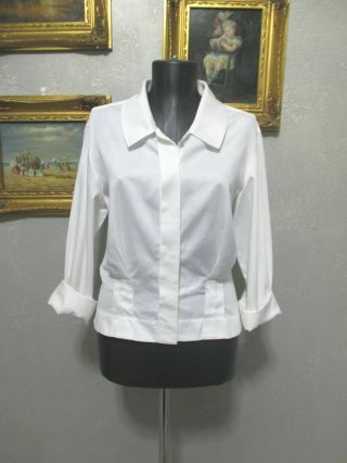Vtg Authentic Chanel White Shirt Blouse Cotton Authetic Perfect 36fr