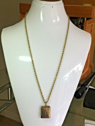 Victorian 9 Carat Gold Locket With Vintage Rope Chain 11.  5 Grams Diamond Inset