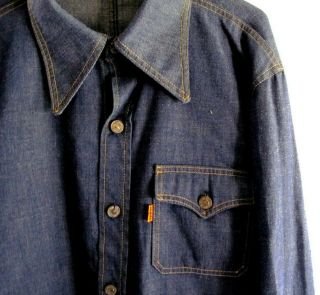 Levi ' s Vintage Western Denim Shirt Jacket Work Chore 3 pocket Shirt (orange tab) 4