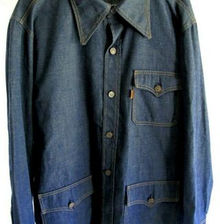 Levi ' s Vintage Western Denim Shirt Jacket Work Chore 3 pocket Shirt (orange tab) 5