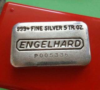 Vintage Engelhard 5 Troy Oz.  999 Fine Silver Hand Poured Loaf Bar Ingot P005336