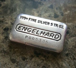 Vintage Engelhard 5 troy oz.  999 Fine Silver Hand Poured Loaf Bar Ingot P005336 3