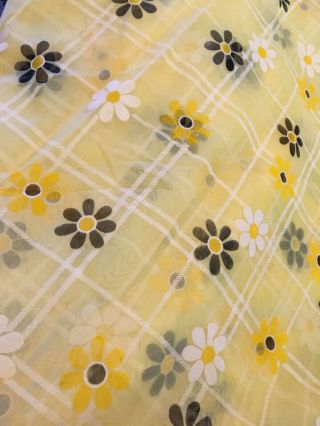 Vintage Fabric Sheer Flocked Daisy’s Foral Flower Power Retro Hippie Groovy