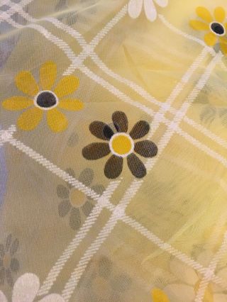 Vintage Fabric Sheer Flocked Daisy’s Foral Flower Power Retro Hippie Groovy 2