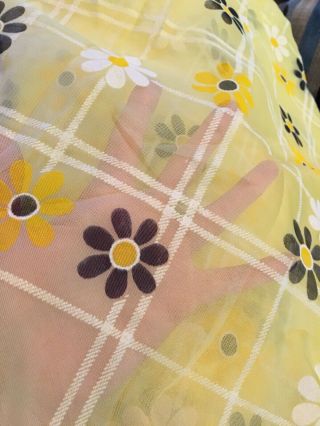 Vintage Fabric Sheer Flocked Daisy’s Foral Flower Power Retro Hippie Groovy 3