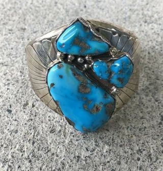 Vintage Navajo Jefferson Abeyta Sterling Turquoise Cuff Bracelet