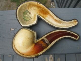 Vintage Meersmschaum Smoking Tobacco Pipe With Case By Henry Straus Cinn Ohio