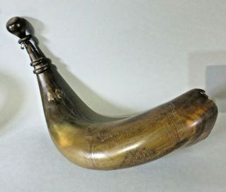 Antique Cow Powder Horn Scrimshaw Flask Masonic Military 91st Regt 1825 Jamaica