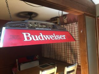 Vintage Budweiser Red Hanging Pool Table Light With Clydesdale Horses