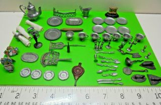 Antique Victorian Old Vintage Childs Toy Dolls House Dining Room Cutlery Plates